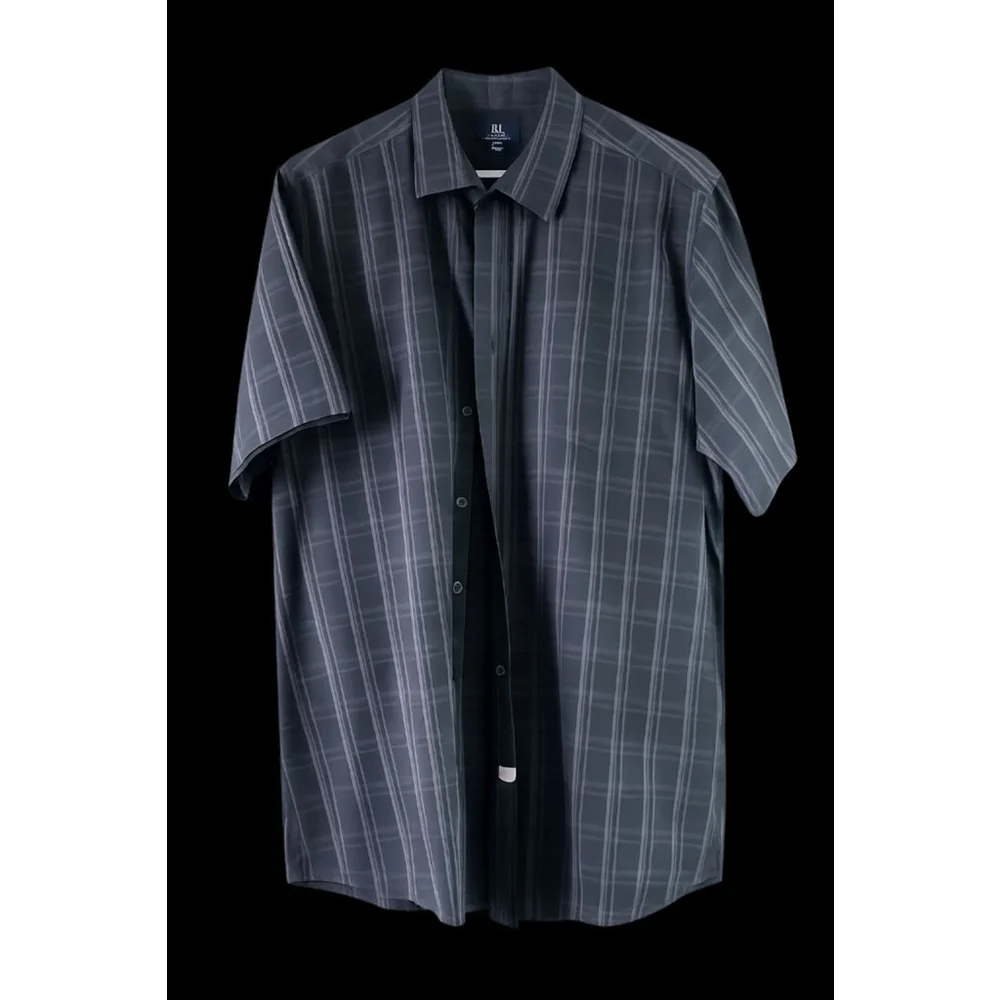 George Men's 2XL Black Plaid Button Down Shirt Short Sleeve Casual Cotton Blend